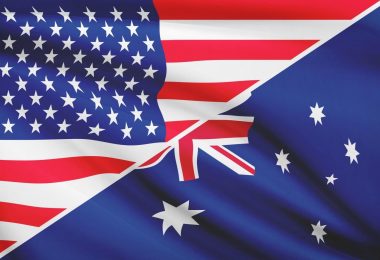 Australian and American flag blended together